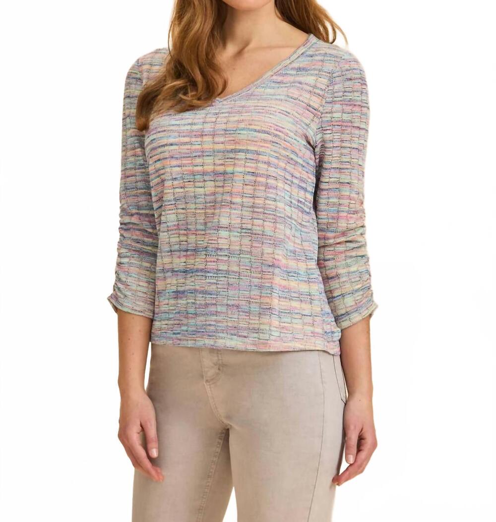 NEW FDJ 3/4 sleeve v-neck top in rainbow spacedye